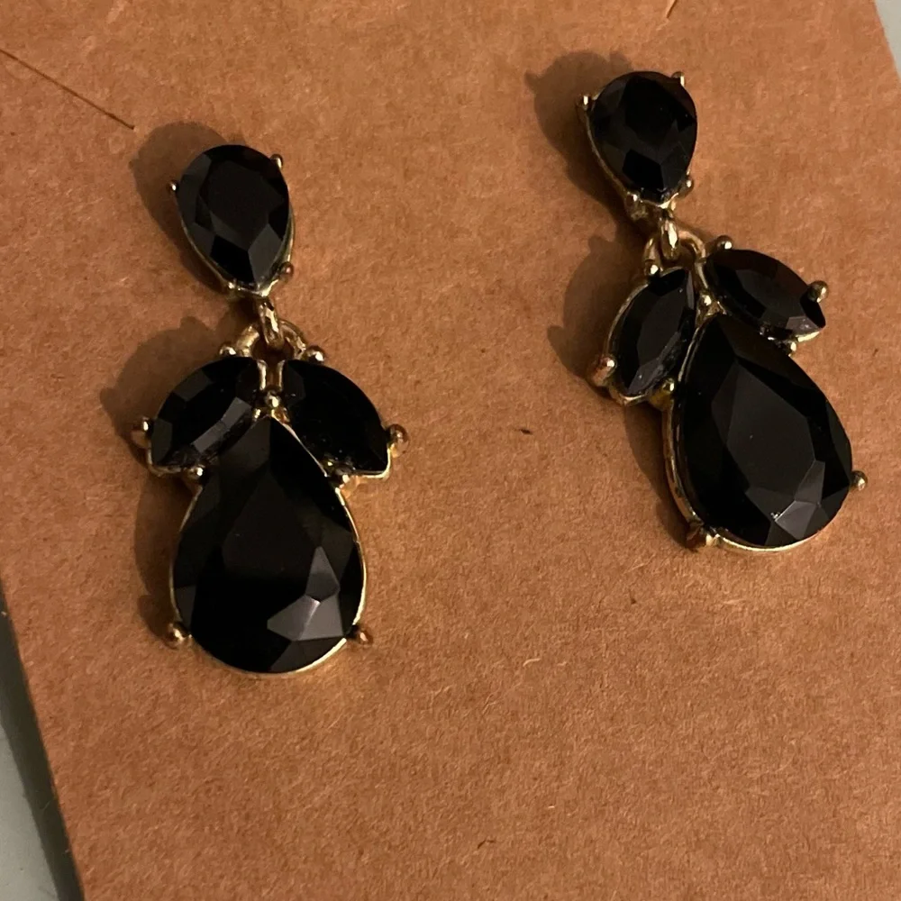 Black Crystal and Gold-tone Teardrop Earrings